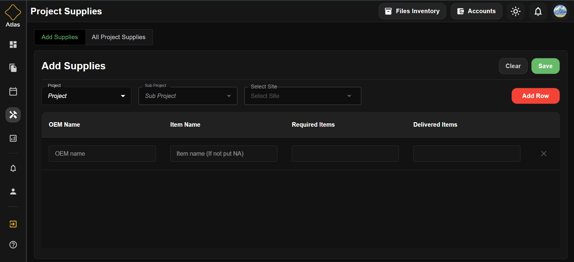 Atlas project supplies workspace
